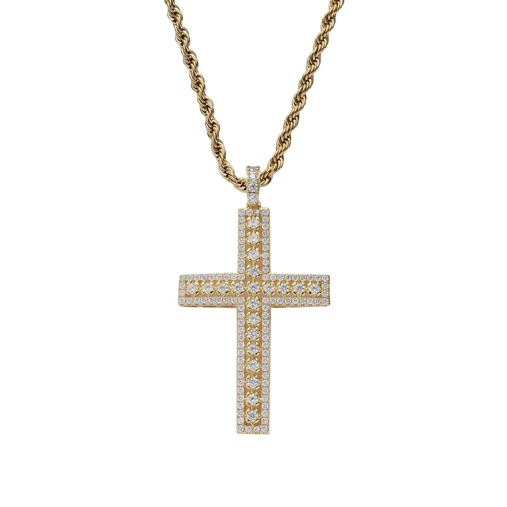 CN227 Brass Setting CZ Cross Pendant Iced Out Cubic Zircon Necklace Hip Hop Jewelry