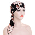 Women Muslim Hijab Flower Print Turban Hat Cover Chemo Caps Hair Loss Head Scarf Muslim Headwrap Pre-Tied Bandana