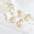 Hot Sale Fashion Zircon 14K Gold Adjustable Size Open Ring for Women Floral Heart Shaped Design Stackable Jewelry Rings