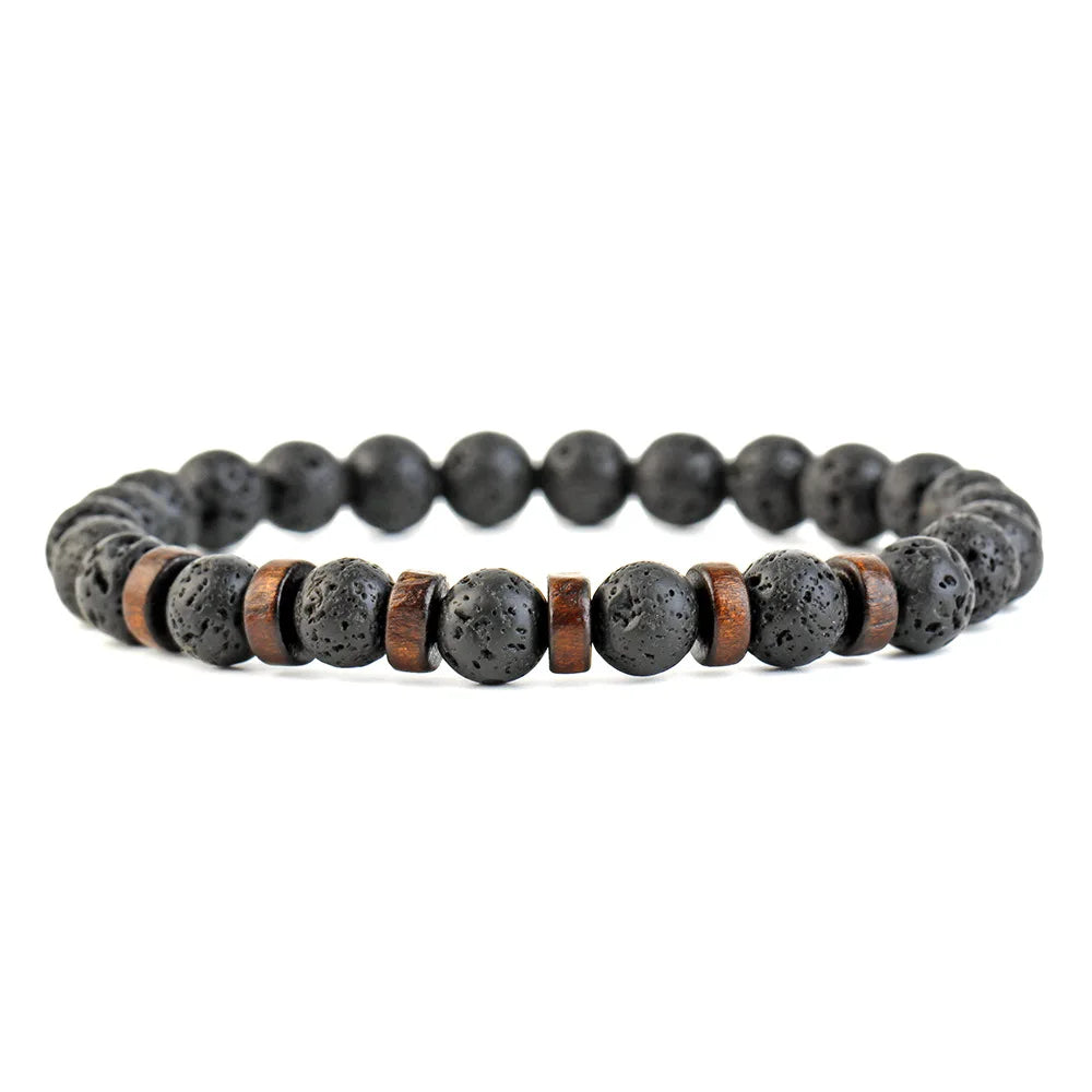 Factory Wholesale Trendy Anniversary Lapis Lazuli Unisex Wood Bead Lava Volcanic Stone Bracelets Jewelry