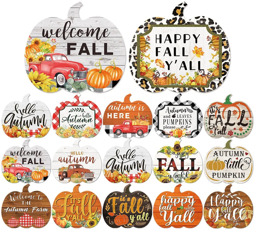 Putuo Decor Pumpkin Shape Fall Wooden Wall Sign Autumn Wood Plaque Sign Farmhouse Fall Decor