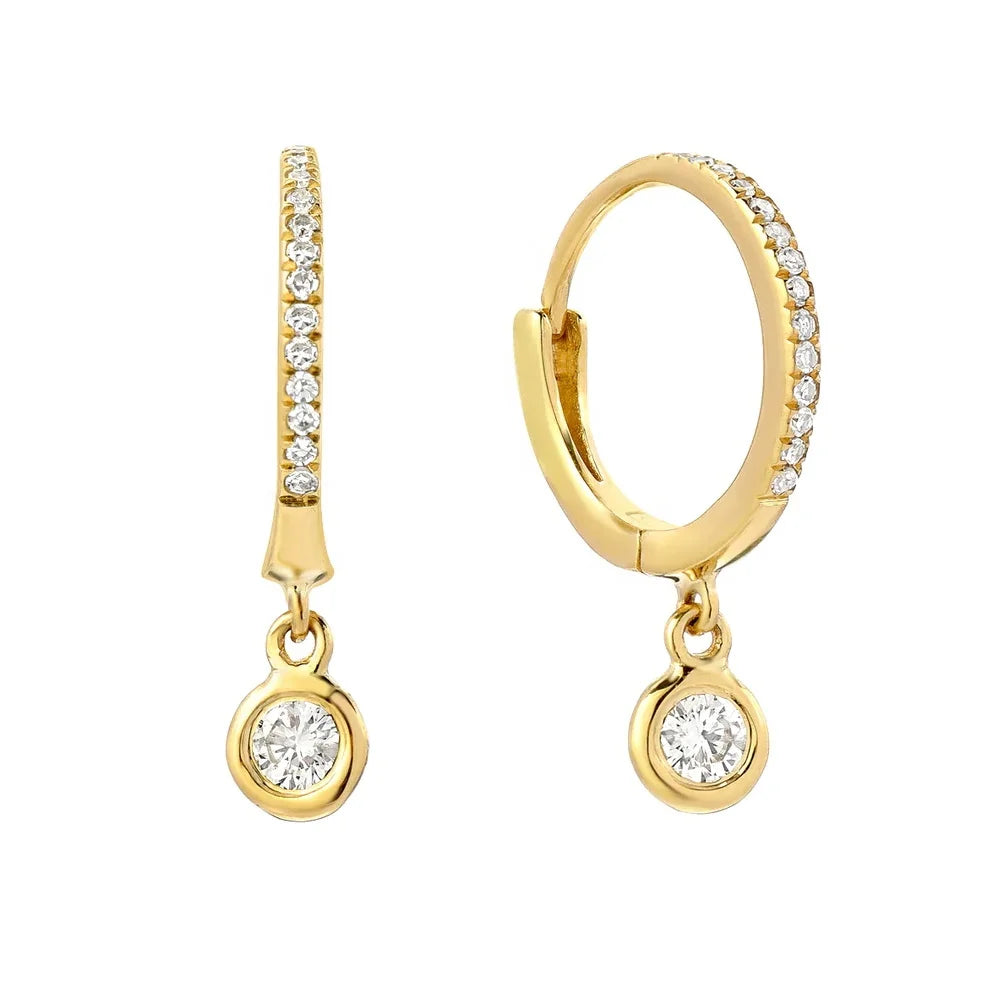 LOZRUNVE 925 Silver Fashion Design Bezel Diamond Drop Hoop Earring Wholesale Jewelry