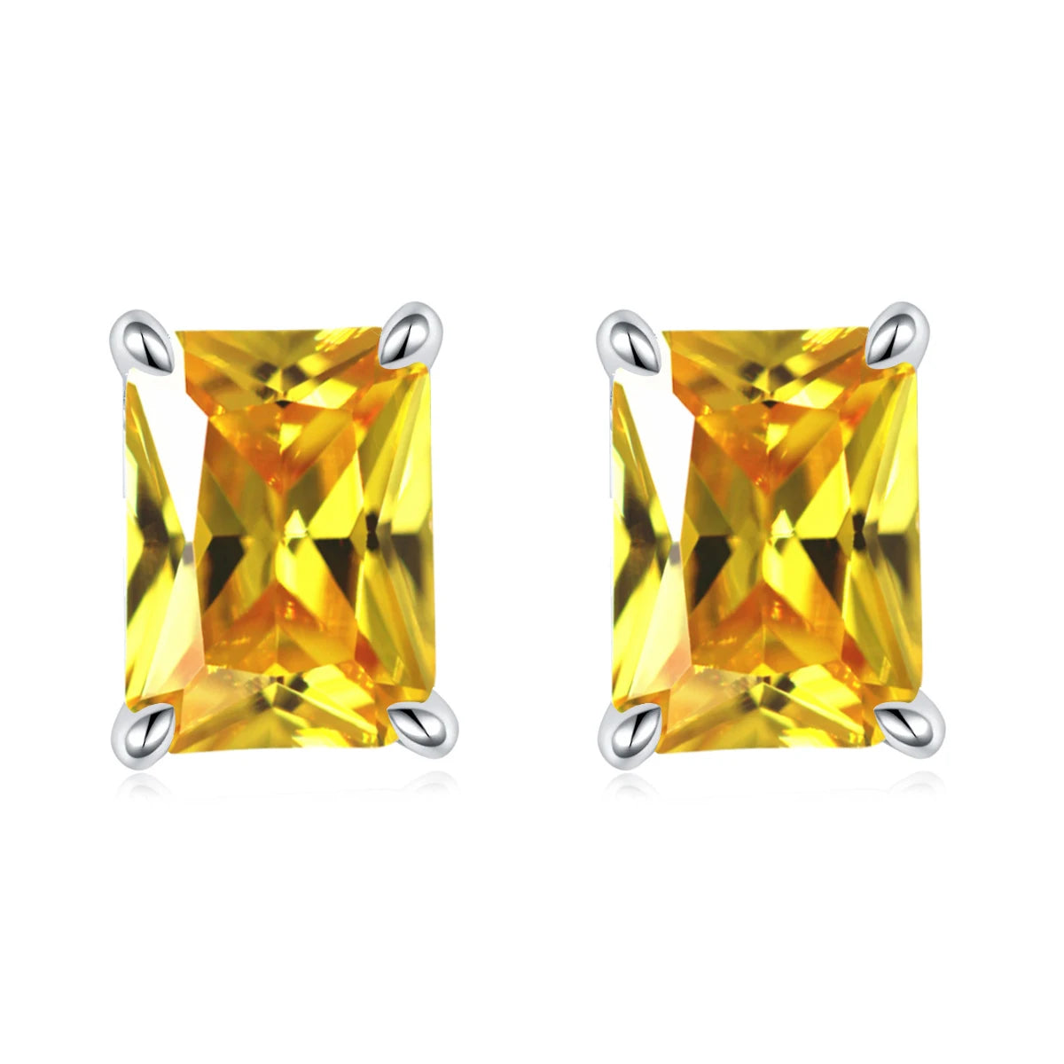 925 Sterling Silver Earrings Rectangle Shape Gold Yellow Color Birthstone Jewelry Gifts for Women
