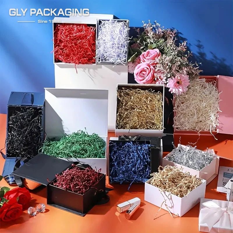 Crumpled Crinkle Cut Paper Filler Wholesale Eco Packing Gift Wrapping Paper Shipping Black Shredded Paper
