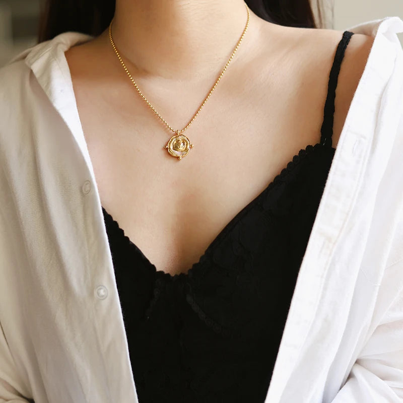 Unique Abstract Design 18k Gold Plating Coin Pendant Stainless Steel Jewelry Women Necklace