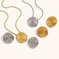 Trendy 18K Gold Plated Spiral Stud Earrings No Fade Stainless Steel Spiral Shell Pendant Necklace Jewelry Set for Women