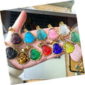 Jialin INS 18k Gold Stainless Steel Crystal clear Laughing Buddha Natural Orange Green pink Jade Stone Necklace Women