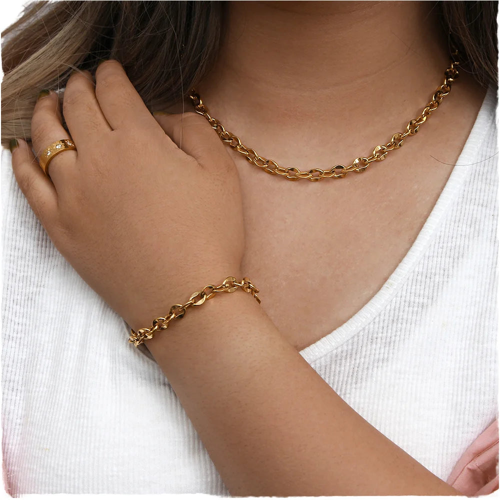 Personalized 18K PVD Plating Stainless Steel Bracelet Gold Hip Hop Style Chunky Coffee Bean Chain for Gift Charm Bracelets Type