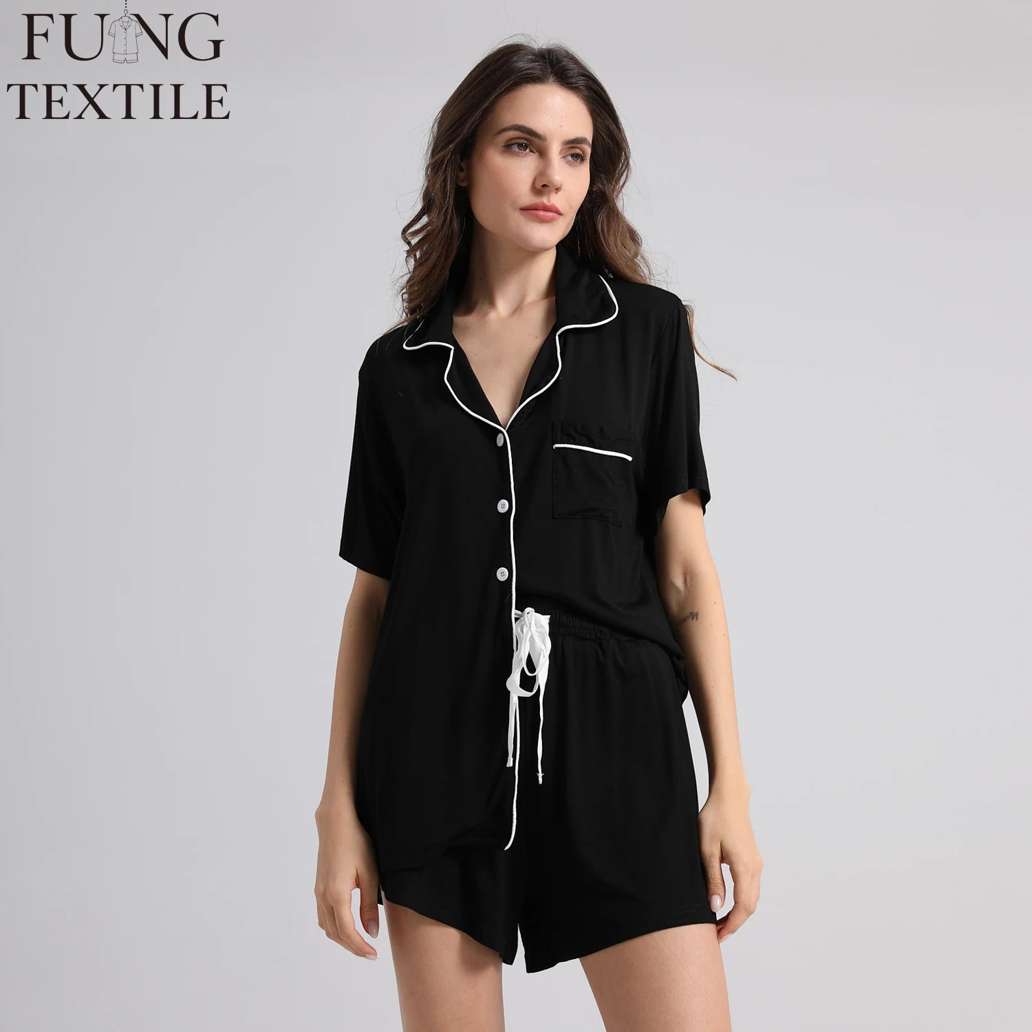 Fung 6058 Simple Solid Plus Size Thermal Designer Women's Pajama Sets White Bride Sleepwear Shorts Lounge Set