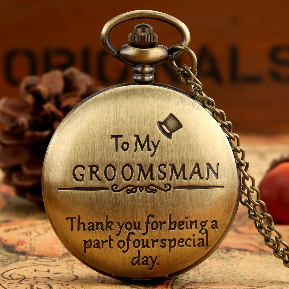 To My Groomsman Thank You for Being a Part of Our Special Day Bronze Black Quartz Pocket Watch Vintage Wedding Gifts