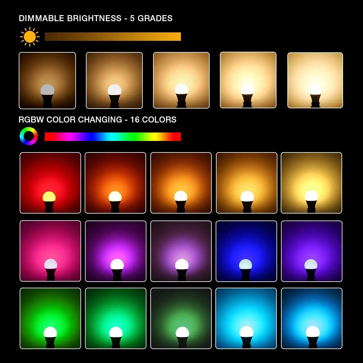 LED Light Bulb E27 Lamp RGBCW 5W 10W 15W Bulb for Home Color Changing Light Bulbs with Remote Control Dimmable and Muti-color