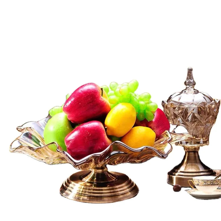 2025 Creative Personality Glass Portable Decorative Antique Metal Dry Fruit Serving Tray for Wedding