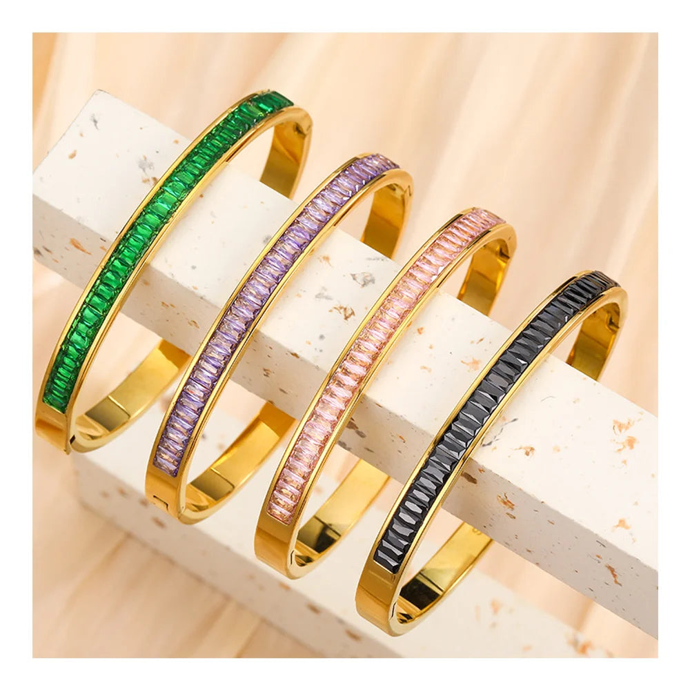 Fashion Jewelry 4 Colors Anti Tarnish 316l Stainless Steel 18k Gold Bracelets Bangles With Zircon