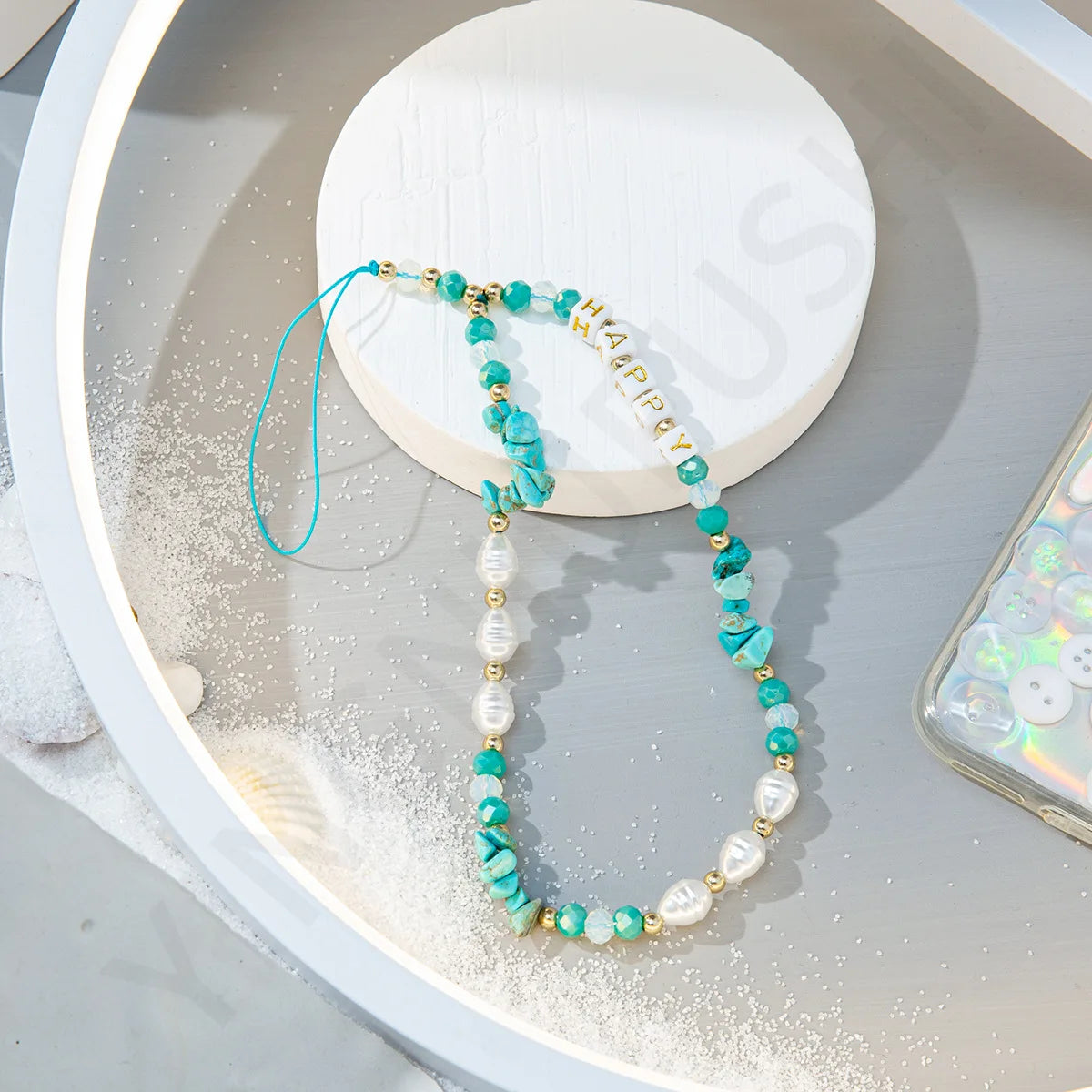 Newest Design Handmade Colorful Stone Pearl Crystal Beaded Mobile Phone Strap Keychain Lanyard Personalized Gifts
