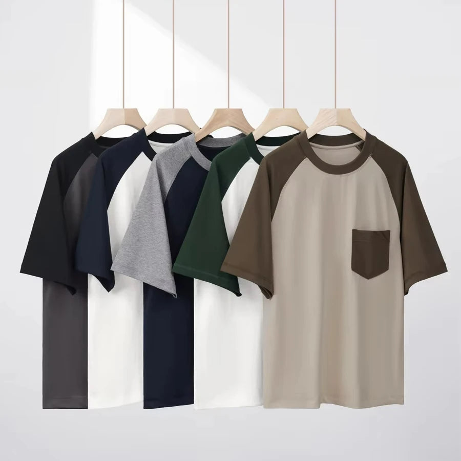 FLN Hot Sale Pour Raglan Sleeve Jersey T-Shirts Contrasting Green White Two Tone Colors Cooling Feeling Pocket Blank T Shirt