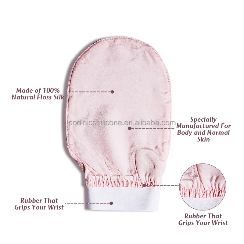 Custom Logo Nature Raw Bath Face Silk Mitt Turkish Cocoon Silk Scrub Glove 100% Silk Exfoliating Bath Gloves