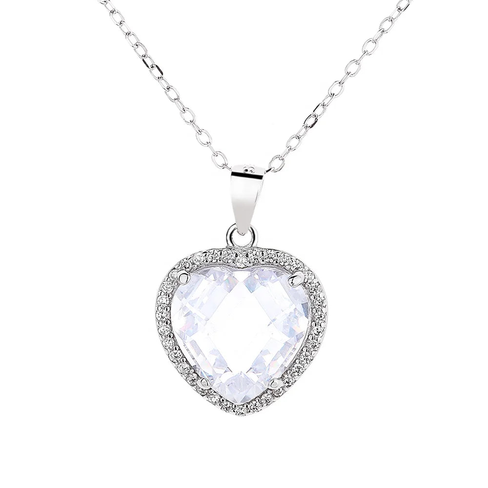 925 Silver Fashion French Jewelry Pendant Love Love White Gem Necklace Female