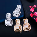Delicate White Gold Plated Cubic Zircon Square Drop Dangle Earrings for Women Fashion Wedding Party Wear Jewelry