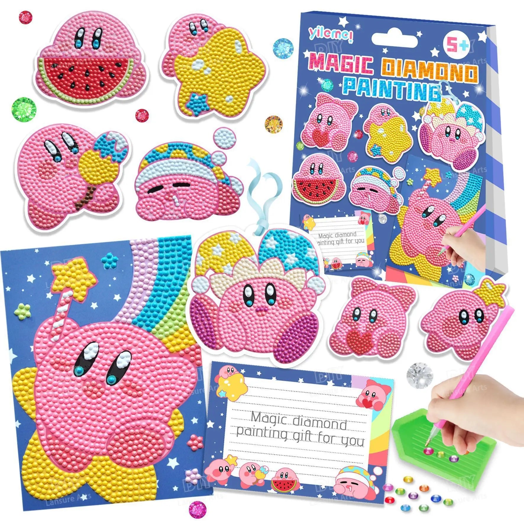 New 3 In1 Diamond Painting Stickers Card Keychain Set 5d Full Drill Diy Crystal Diamond Painting Kit for Kids