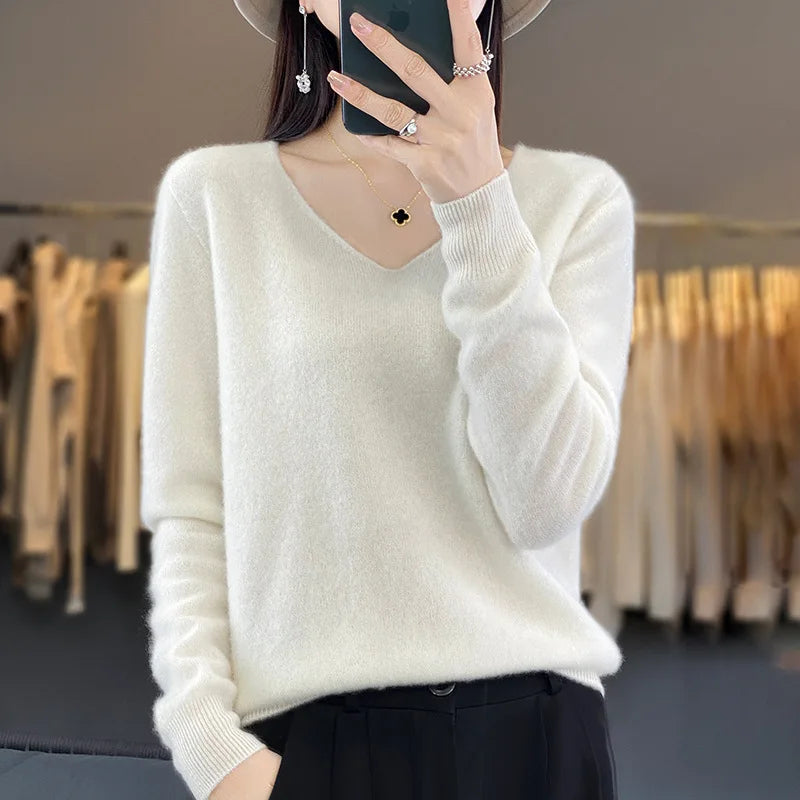 New Popular Women 100% Pure Wool Pullover Thin Section Cashmere Wool Knit Sweater for Women