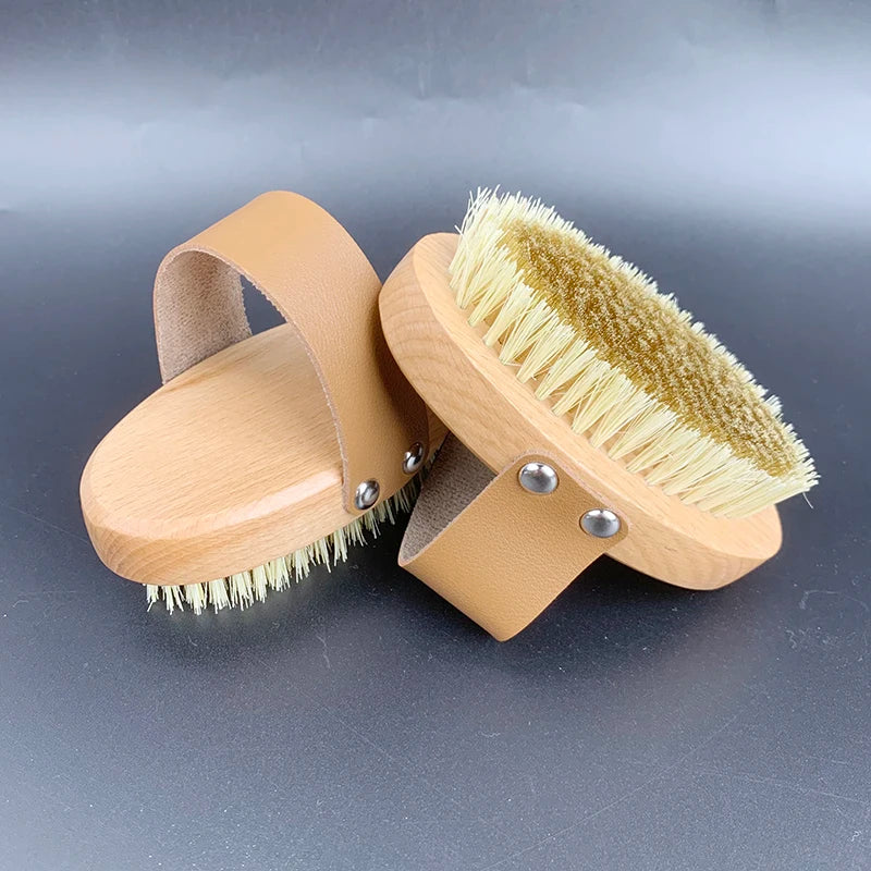 High Quality Custom Ionic Hair Brush Oval Shape Copper Mix Sisal Bristle Dry Body Scrub Cellulite Exfoliating Skin Brush