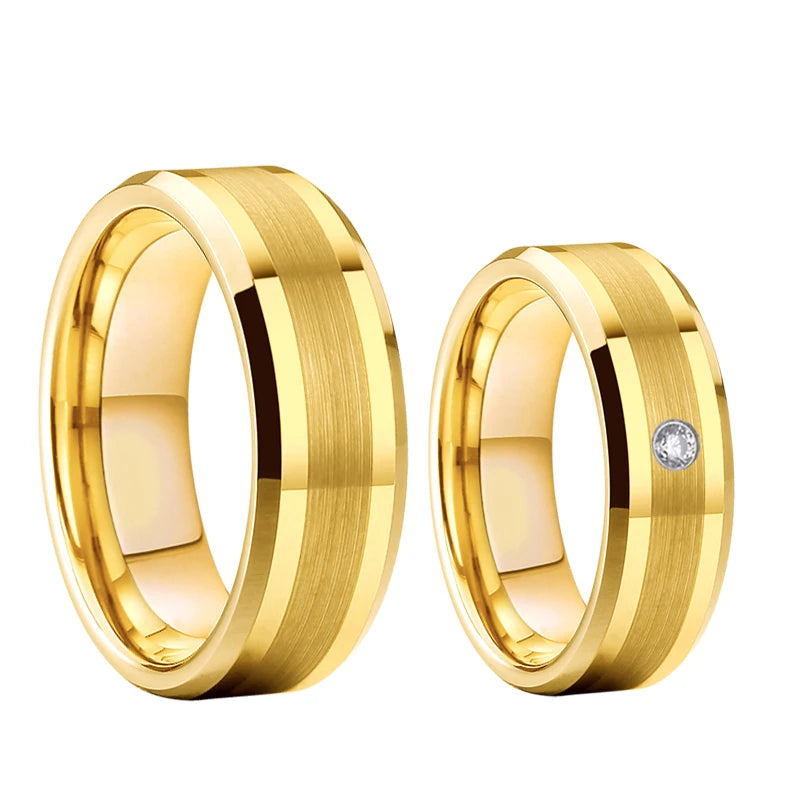 Custom Gold Plated Tungsten Carbide Wedding Band Classic Men's Women's Couple Ring Guldring Zlaty Prsten Gouden Wolframringe