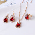 Hot Selling Bridal Jewellery 3 Piece Necklace Set Super Flash Diamond Teardrop Wedding Bridal Necklaces Earrings Finger Rings