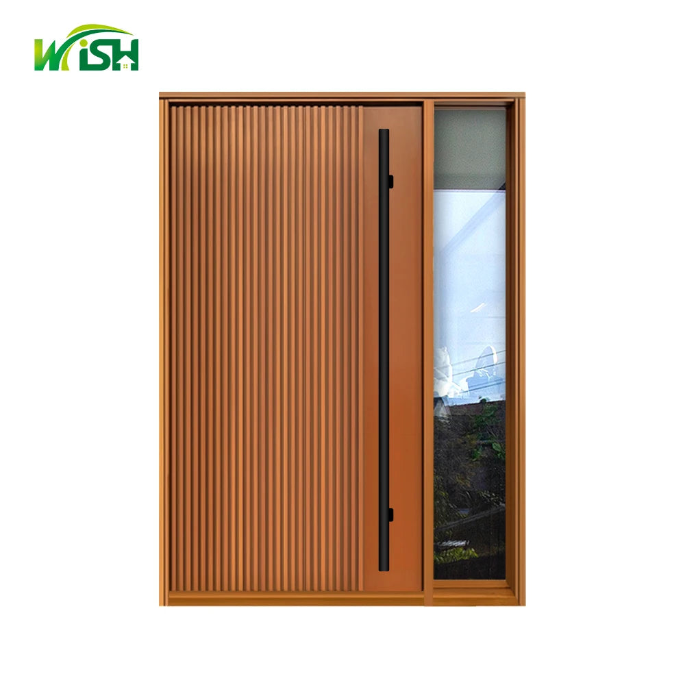 Custom Size Luxury Modern Wooden Entry Door Off-axis Composite Exterior Door Waterproof Anti-Theft Features Finished Surface