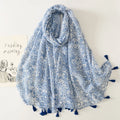Wholesale 2024 Summer Soft Thin Cotton Voile Flower Printed Scarfs Hijab Fashion Arabic Head Wraps White Blue Floral Print Scarf