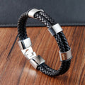 Vintage Fashionable Double Woven Genuine Leather Bracelet Simple Stainless Steel Waterproof Jewelry for Men