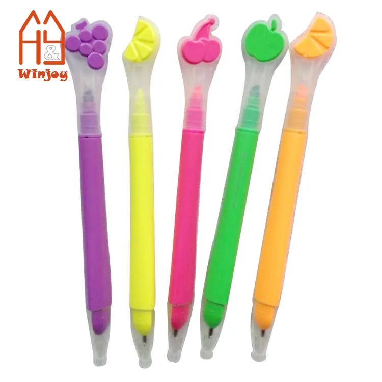 New Model Fruit Shaped Ball Pen With Highlighter Multi-funcational Custom Logo Scented Gel Pen for School Office Book Memo Mark