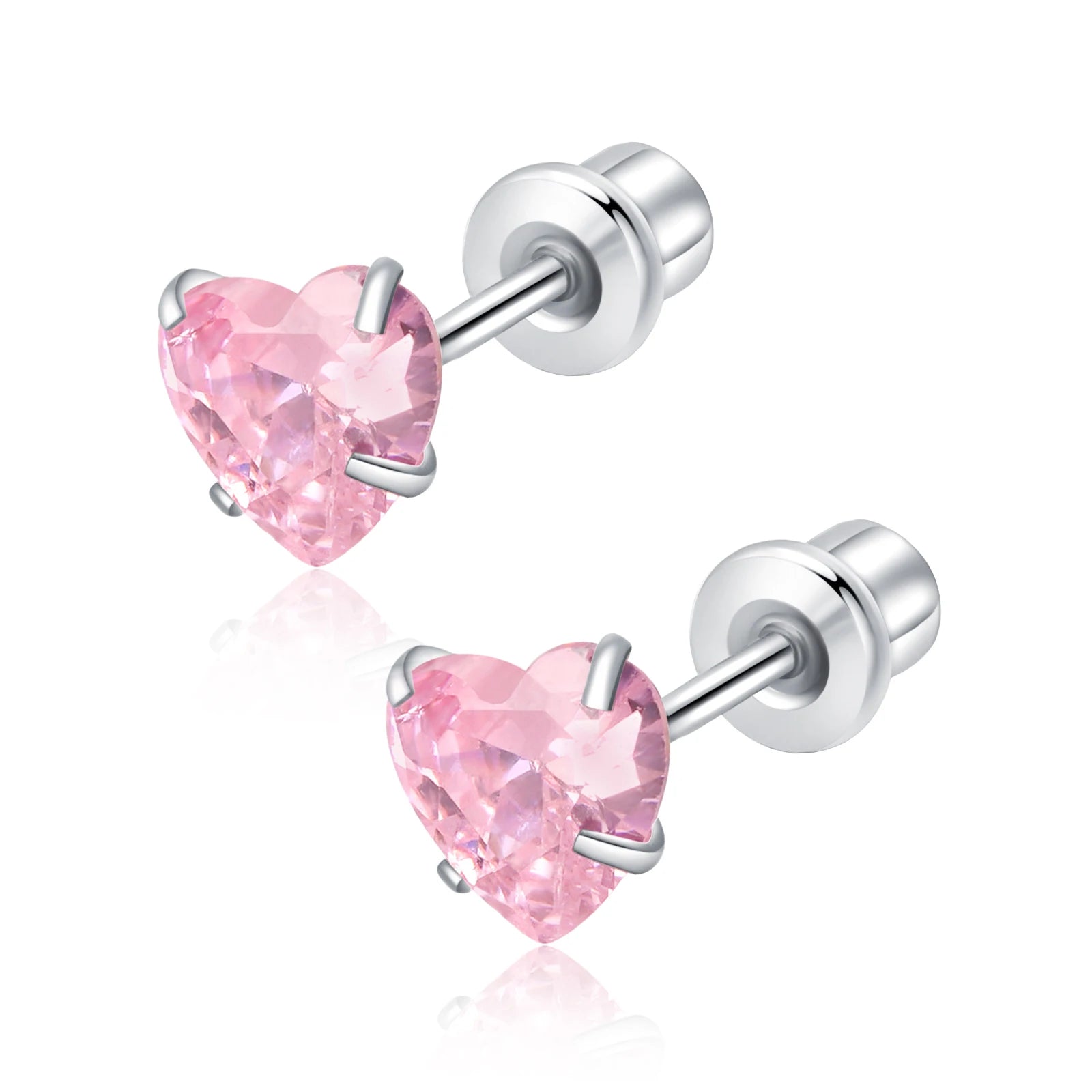Women's Trendy Asymmetrical Heart Stud Earrings Stainless Steel Fashion Dangle Jewelry with Glittering CZ Zircon