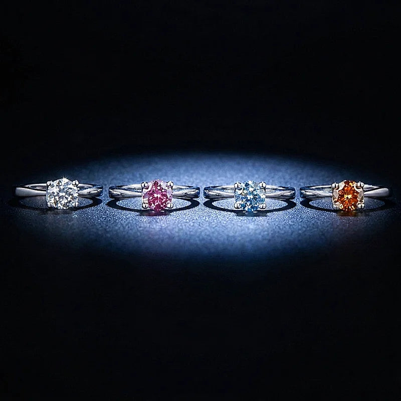 Can Pass the Diamond Pen test 925 Sterling Silver Four-prong Setting VVS D Color 1CT Moissanite Adjustable Ring