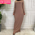 6435# New Full Elastic Bodycon Dress Long Sleeve Plain Color Open Abaya Matching Inner Dresses Classic Collection
