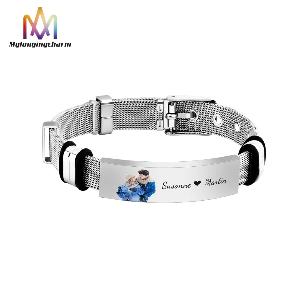 Stainless Steel Engravable Custom Photo Bracelet Rock Bracelets Women Gift