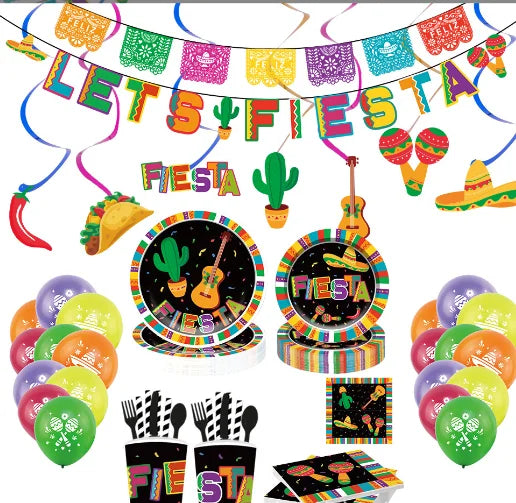 New Cinco De Mayo Fiesta Paper Plates Cactus Napkins Straws Set Party Supplies Mexican Party Paper Tableware for 16 Guests