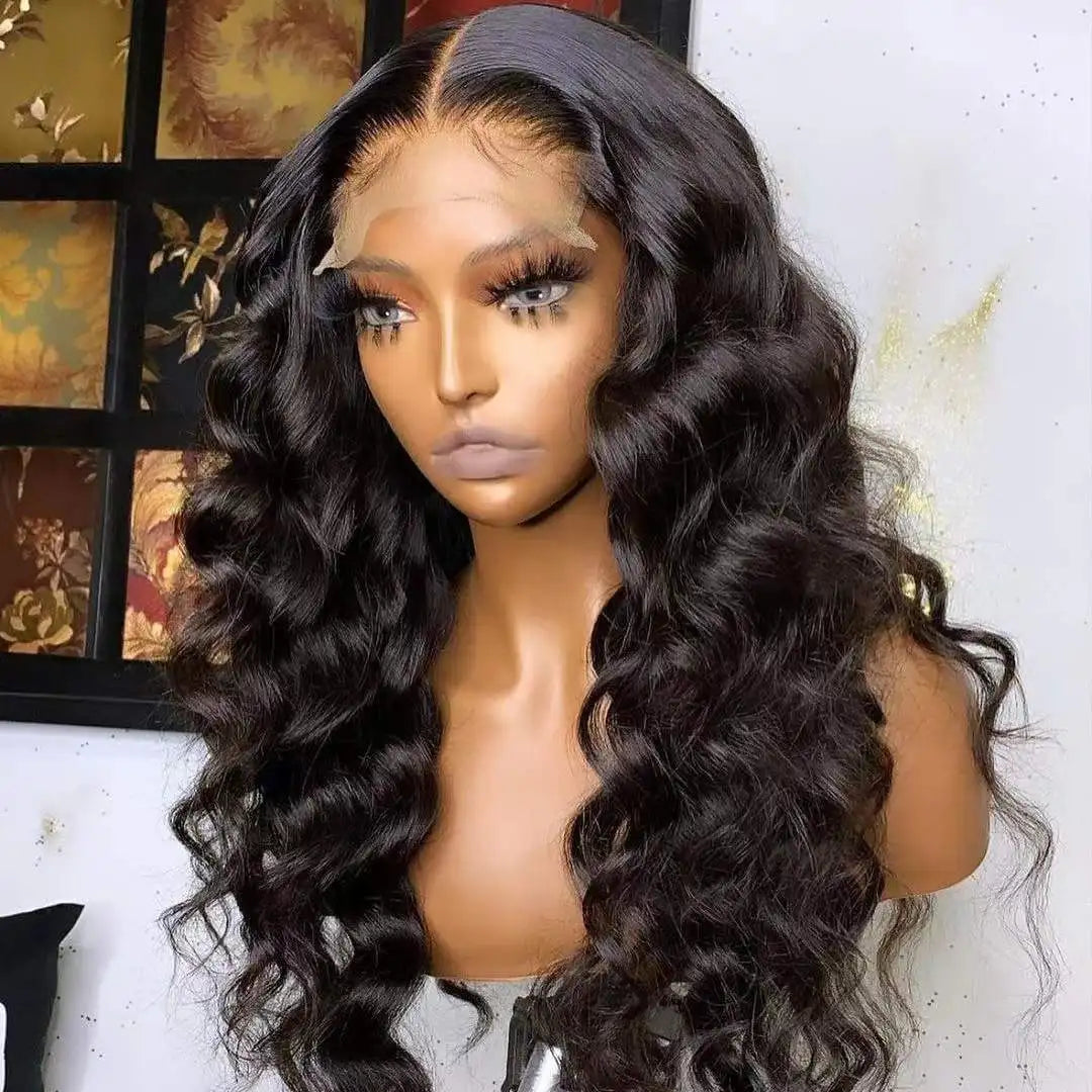 150% Density hd Transparent Lace Front Natural Black Color Deep Wave Wig Pre Plucked Human Hair Wigs Factory Price Glueless