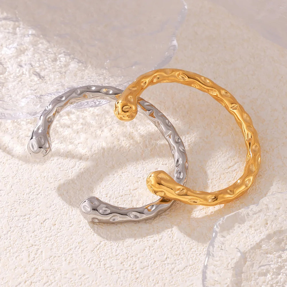 Waterproof AcierI Noxydable 316 Stainless Steel 18K Gold Plated Hammered Cuff Opening Bracelets Bangles Women