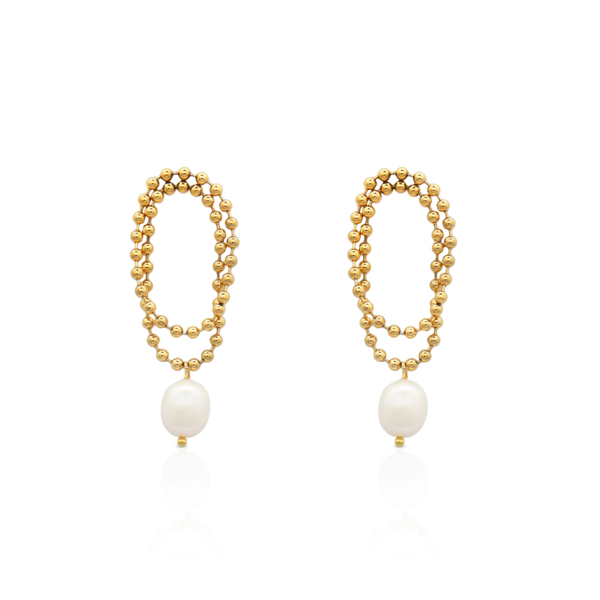 Chris April Fashion Jewelry 316L Stainless Steel PVD Gold Plated Cultured Freshwater Pearls Beads Chain Earrings