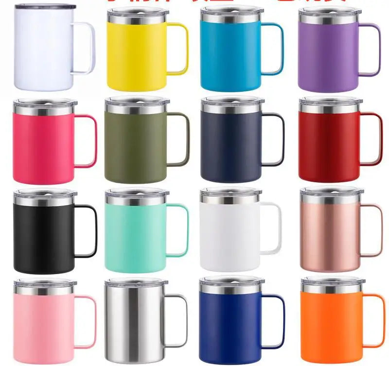Wholesale 12oz 304 Stainless Steel Tumbler Travel Coffee Mug with Handle Cups with Lids and Straws
