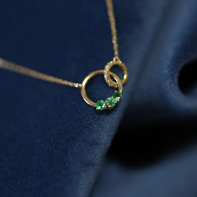 Simple Vintage Pure 925 Sterling Silver Clavicle Chain Zircon Double Circle Round Pendant Necklace for Women Jewelry