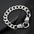 Hip-Hop Punk Personality Thick Titanium Steel Bracelet Silver Cuban Link Chain Charm Skull Bracelet for Men