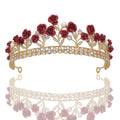 New Alloy Gold Red Rose Flower Crystal Wedding Jewelry Wholesale Women Crown