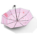 Best Quality 3-Fold Compact Pink Blue Striped Print Sun Parasol Manual Control Foldable Umbrella for Women for Business Gifts