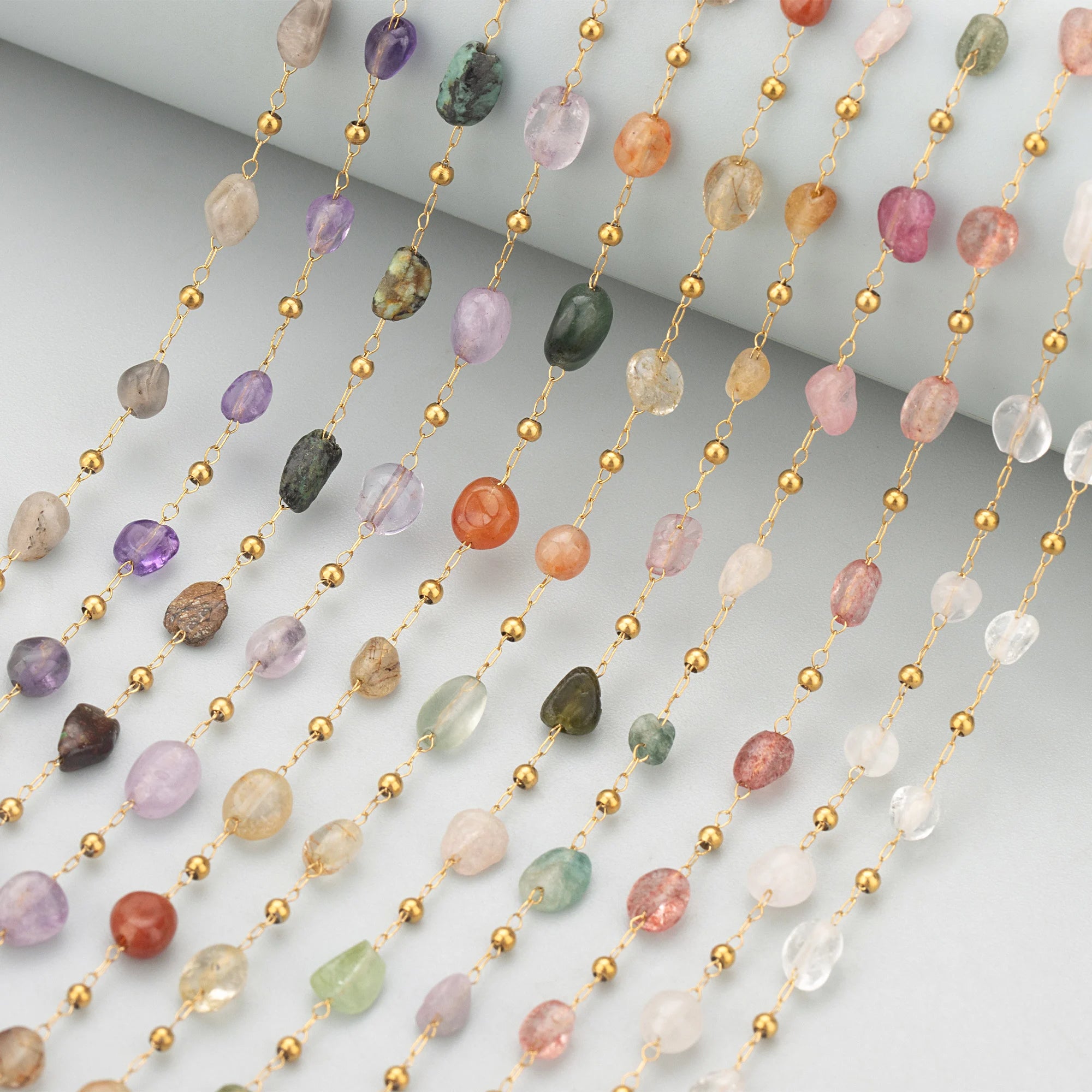 C422 1m/lot Wholesale Chainstainless Steelnatural Stonehand Madenickel Freejewelry Making Findingsdiy Bracelet Necklace