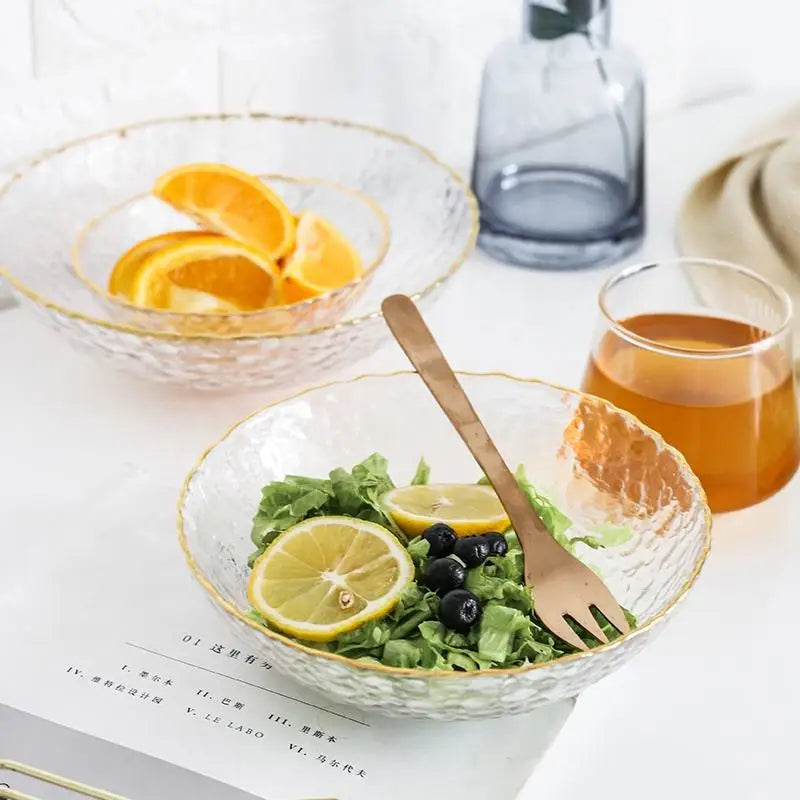 Wholesale Classic Hammered Glass Bowl with Gold Rim Eco-Friendly Customized Back to School Party Dinnerware