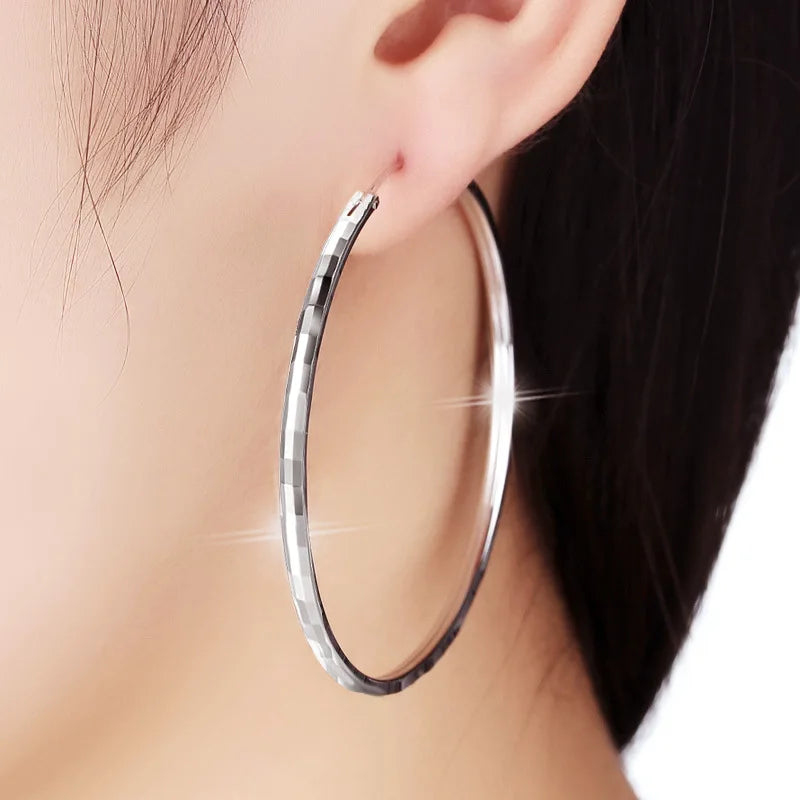 Fashion High End 925 Silver Large Circle Earrings Women Luxury 925 Sterling Silver Big Hoop Earrings for Women Fine Jewelry