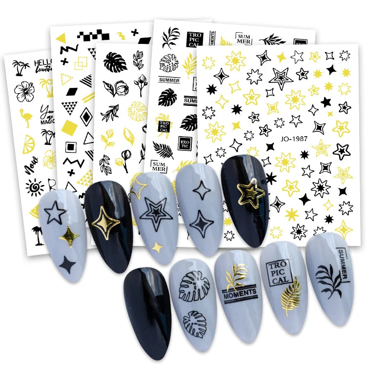 3d Nail Art Sticker Fashion Nail Sticker DIY Nail Decoration Wholesale Gold Leafs Letter Sticker for Beauty Spa