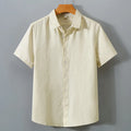 RNSHANGER Fashion Men's Pure Linen Short Sleeve Casual Shirts Summer Comfort Solid Cardigan Japanese Style Loose Shirt for Male