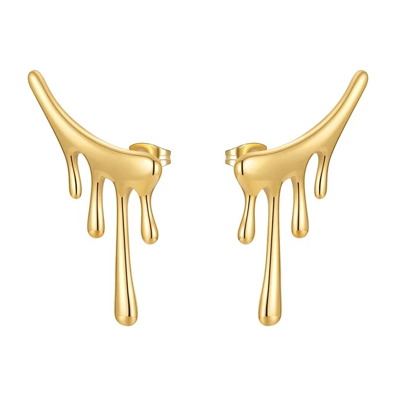 18K Gold Plated Stainless Steel Jewelry Unique Design Geometric Water Drops Stud INS Accessories Earrings E221355